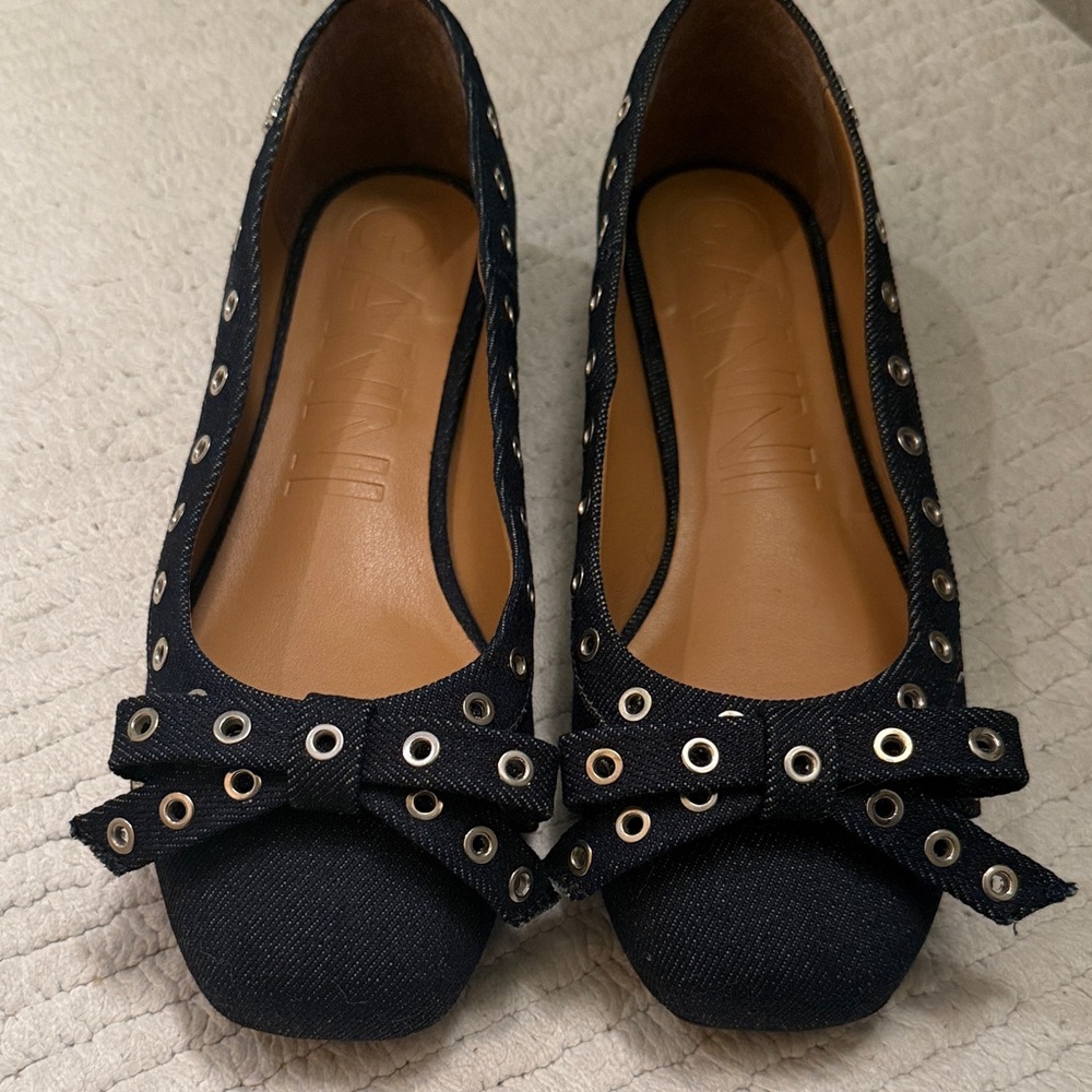 Ganni Denim Ballet Flats